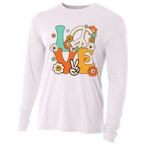 Peace Sign Love 60s 70s Hippie Costume Flowers Cooling Performance Long Sleeve Crew