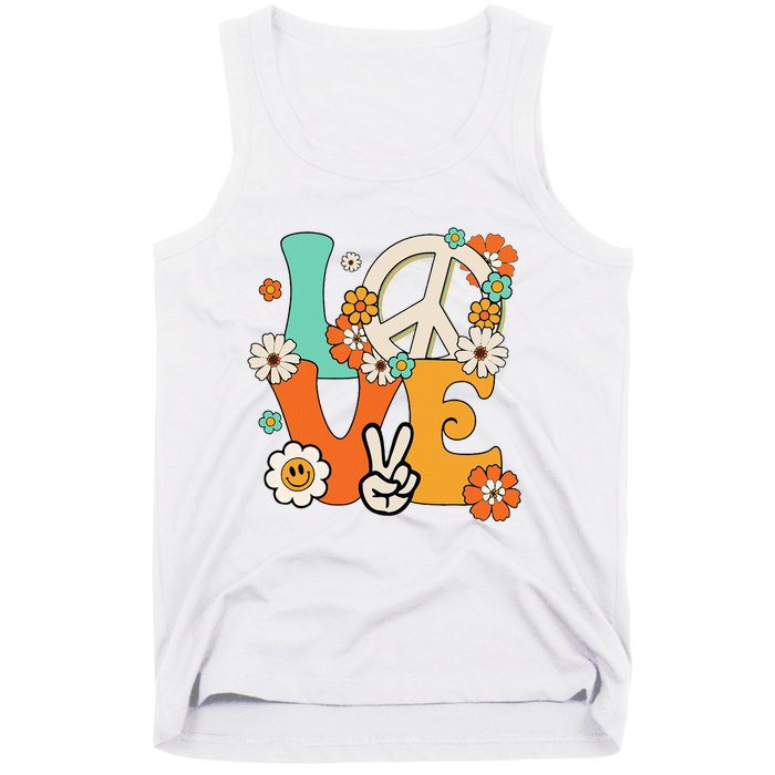 Peace Sign Love 60s 70s Hippie Costume Flowers Tank Top