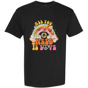 PEACE SIGN LOVE 60s 70s Hippie Groovy Vibes Halloween Girls Garment-Dyed Heavyweight T-Shirt