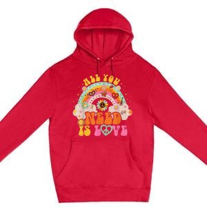 PEACE SIGN LOVE 60s 70s Hippie Groovy Vibes Halloween Girls Premium Pullover Hoodie