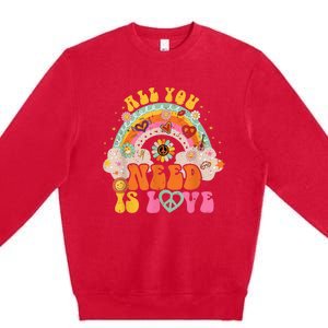 PEACE SIGN LOVE 60s 70s Hippie Groovy Vibes Halloween Girls Premium Crewneck Sweatshirt