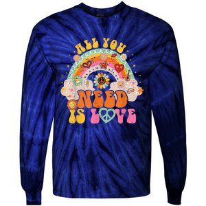 PEACE SIGN LOVE 60s 70s Hippie Groovy Vibes Halloween Girls Tie-Dye Long Sleeve Shirt