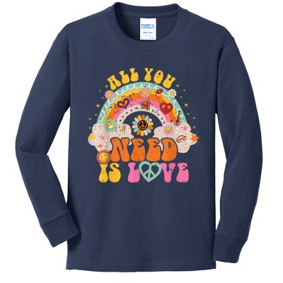 PEACE SIGN LOVE 60s 70s Hippie Groovy Vibes Halloween Girls Kids Long Sleeve Shirt