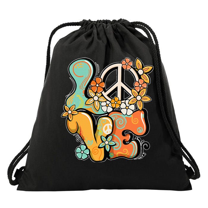 Peace Sign Love 60s 70s Costume Groovy Hippie Theme Party Drawstring Bag