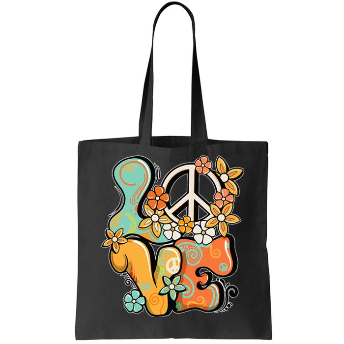 Peace Sign Love 60s 70s Costume Groovy Hippie Theme Party Tote Bag