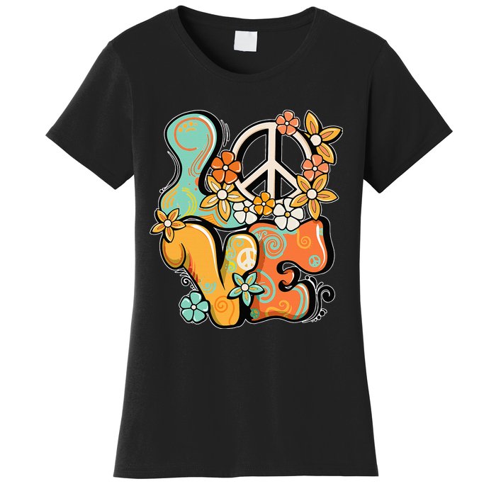 Peace Sign Love 60s 70s Costume Groovy Hippie Theme Party Women's T-Shirt