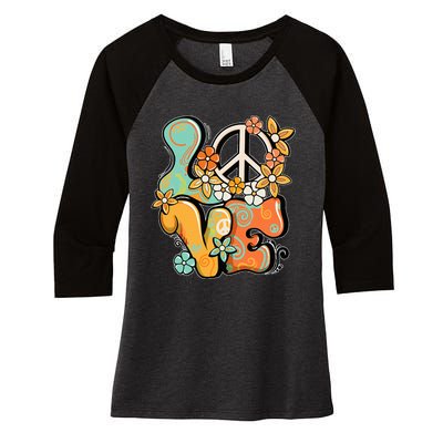 Peace Sign Love 60s 70s Costume Groovy Hippie Theme Party Women's Tri-Blend 3/4-Sleeve Raglan Shirt