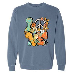 Peace Sign Love 60s 70s Costume Groovy Hippie Theme Party Garment-Dyed Sweatshirt