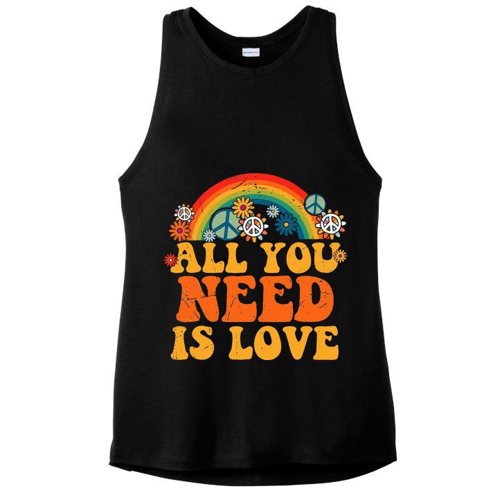 PEACE SIGN LOVE 60s 70s Tie Dye Hippie Costume Halloween Ladies PosiCharge Tri-Blend Wicking Tank