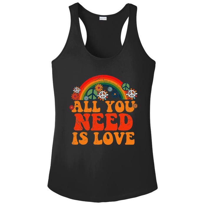 Peace Sign Love 60s 70s Tie Dye Hippie Costume Halloween Ladies PosiCharge Competitor Racerback Tank