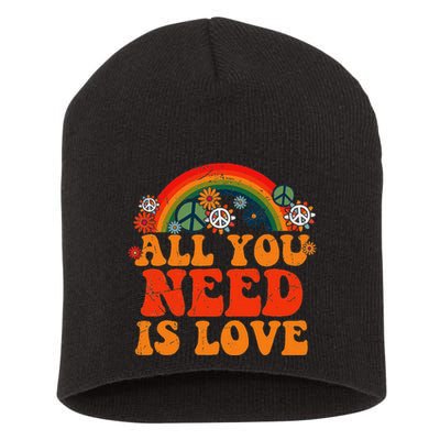 Peace Sign Love 60s 70s Tie Dye Hippie Costume Halloween Short Acrylic Beanie