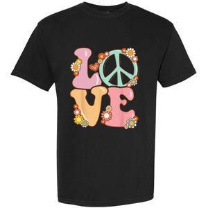 Peace Sign Love 60s 70s Costume Groovy Hippie Garment-Dyed Heavyweight T-Shirt