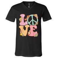 Peace Sign Love 60s 70s Costume Groovy Hippie V-Neck T-Shirt