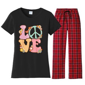 Peace Sign Love 60s 70s Costume Groovy Hippie Women's Flannel Pajama Set