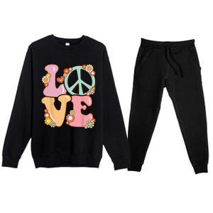 Peace Sign Love 60s 70s Costume Groovy Hippie Premium Crewneck Sweatsuit Set