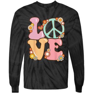 Peace Sign Love 60s 70s Costume Groovy Hippie Tie-Dye Long Sleeve Shirt