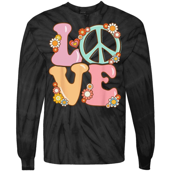 Peace Sign Love 60s 70s Costume Groovy Hippie Tie-Dye Long Sleeve Shirt