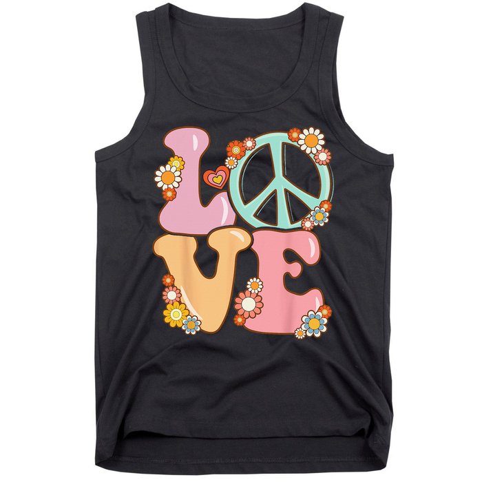 Peace Sign Love 60s 70s Costume Groovy Hippie Tank Top