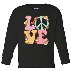 Peace Sign Love 60s 70s Costume Groovy Hippie Toddler Long Sleeve Shirt