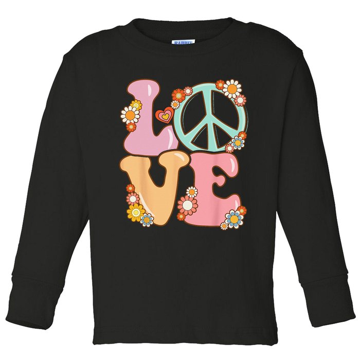 Peace Sign Love 60s 70s Costume Groovy Hippie Toddler Long Sleeve Shirt