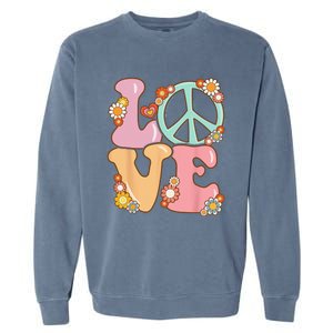 Peace Sign Love 60s 70s Costume Groovy Hippie Garment-Dyed Sweatshirt