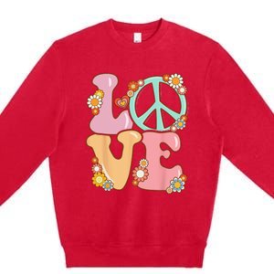 Peace Sign Love 60s 70s Costume Groovy Hippie Premium Crewneck Sweatshirt