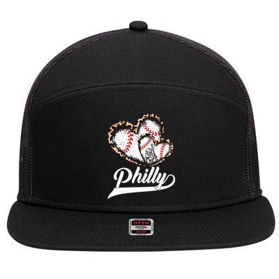 Philadelphia Souvenir Leopard Heart I Love Philadelphia 7 Panel Mesh Trucker Snapback Hat