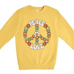 Peace Sign Love 60s 70s Costume Groovy Hippie Theme Party Premium Crewneck Sweatshirt