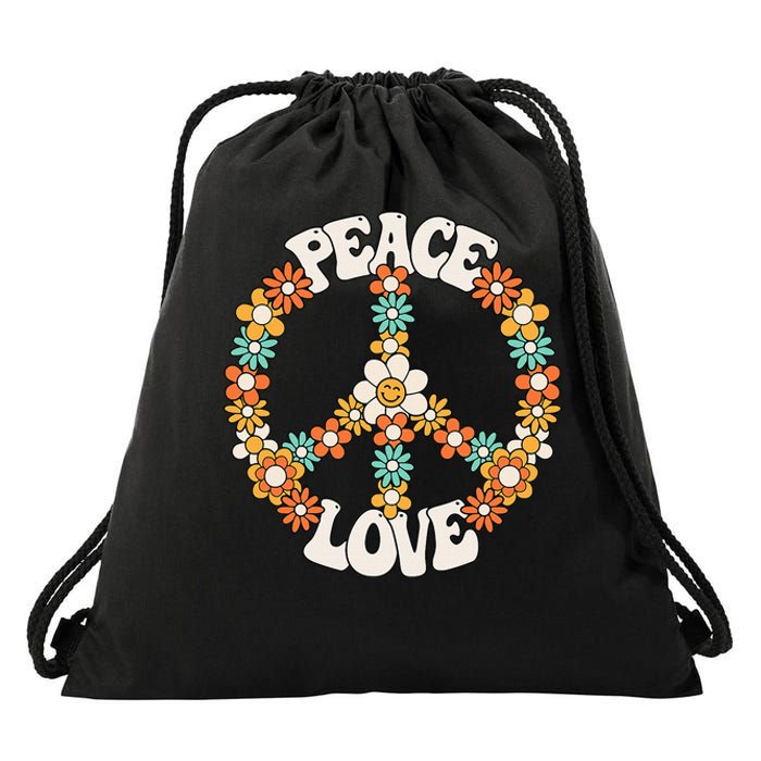 Peace Sign Love 60s 70s Costume Groovy Hippie Theme Party Drawstring Bag