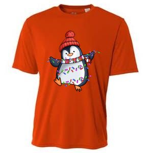 Penguin Santa Lights Christmas Pajamas Cute Penguins Xmas Cooling Performance Crew T-Shirt