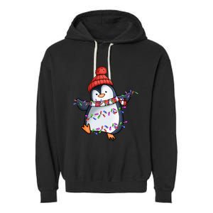 Penguin Santa Lights Christmas Pajamas Cute Penguins Xmas Garment-Dyed Fleece Hoodie