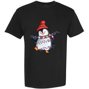 Penguin Santa Lights Christmas Pajamas Cute Penguins Xmas Garment-Dyed Heavyweight T-Shirt