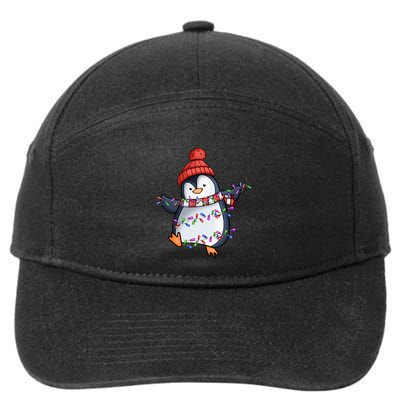 Penguin Santa Lights Christmas Pajamas Cute Penguins Xmas 7-Panel Snapback Hat