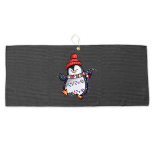 Penguin Santa Lights Christmas Pajamas Cute Penguins Xmas Large Microfiber Waffle Golf Towel