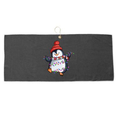 Penguin Santa Lights Christmas Pajamas Cute Penguins Xmas Large Microfiber Waffle Golf Towel