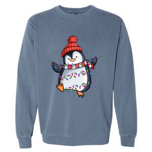 Penguin Santa Lights Christmas Pajamas Cute Penguins Xmas Garment-Dyed Sweatshirt