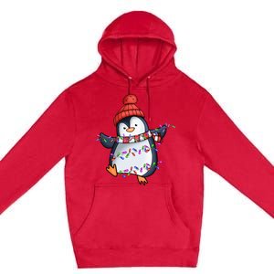 Penguin Santa Lights Christmas Pajamas Cute Penguins Xmas Premium Pullover Hoodie