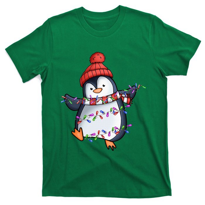 Penguin Santa Lights Christmas Pajamas Cute Penguins Xmas T-Shirt