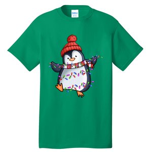 Penguin Santa Lights Christmas Pajamas Cute Penguins Xmas Tall T-Shirt