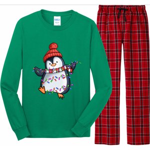 Penguin Santa Lights Christmas Pajamas Cute Penguins Xmas Long Sleeve Pajama Set