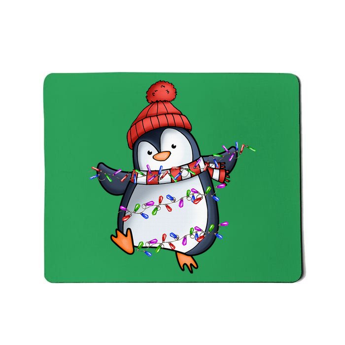 Penguin Santa Lights Christmas Pajamas Cute Penguins Xmas Mousepad