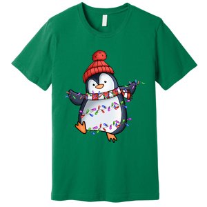 Penguin Santa Lights Christmas Pajamas Cute Penguins Xmas Premium T-Shirt