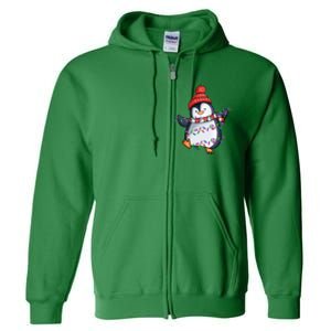 Penguin Santa Lights Christmas Pajamas Cute Penguins Xmas Full Zip Hoodie