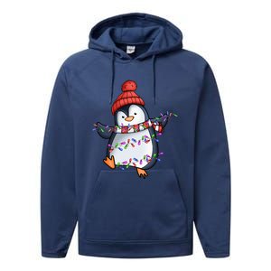 Penguin Santa Lights Christmas Pajamas Cute Penguins Xmas Performance Fleece Hoodie