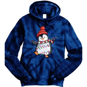 Penguin Santa Lights Christmas Pajamas Cute Penguins Xmas Tie Dye Hoodie