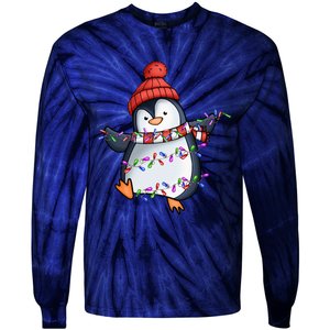 Penguin Santa Lights Christmas Pajamas Cute Penguins Xmas Tie-Dye Long Sleeve Shirt