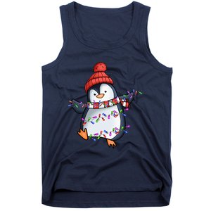 Penguin Santa Lights Christmas Pajamas Cute Penguins Xmas Tank Top