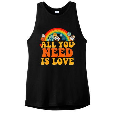 PEACE SIGN LOVE 60s 70s Tie Dye Hippie Halloween Costume Ladies PosiCharge Tri-Blend Wicking Tank