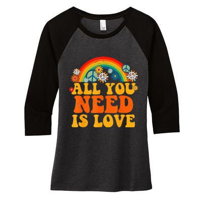 PEACE SIGN LOVE 60s 70s Tie Dye Hippie Halloween Costume Women's Tri-Blend 3/4-Sleeve Raglan Shirt