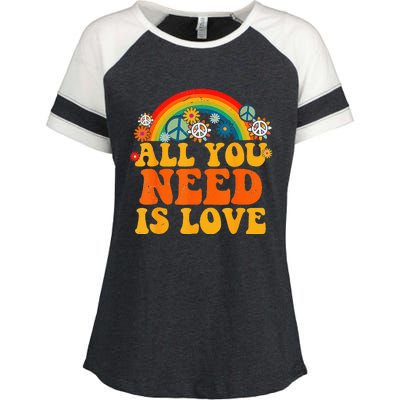 PEACE SIGN LOVE 60s 70s Tie Dye Hippie Halloween Costume Enza Ladies Jersey Colorblock Tee